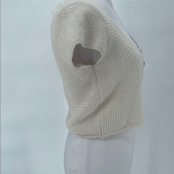 Beerty and Beck Women’s Button Front Knit Crop Top Cream Short Sleeve Cotton M - Picture 5 of 9